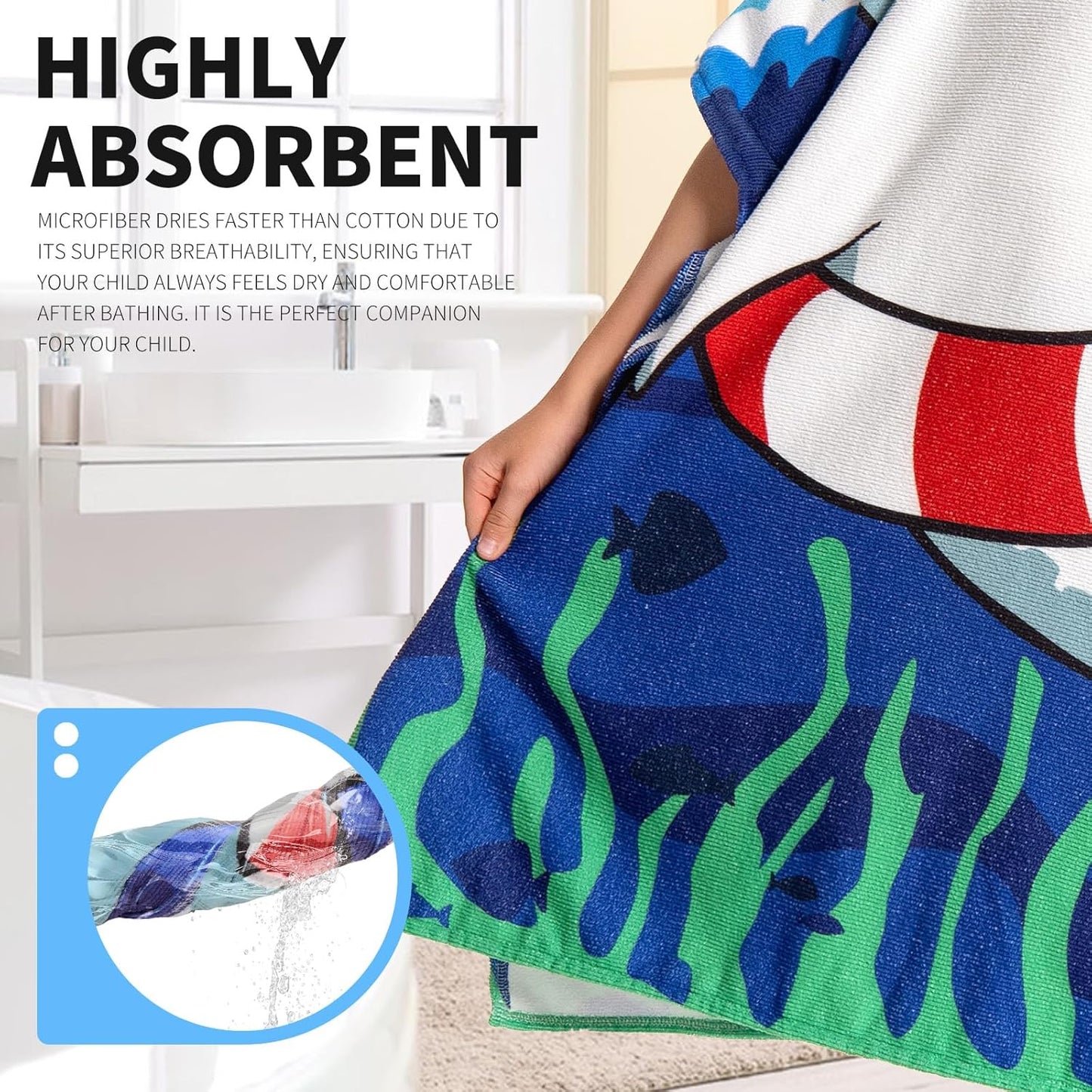 OLAOLA Kids Printed Shark Animal Beach Towels Blanket Plush Soft Absorbent Microfibre Outdoor Homewear