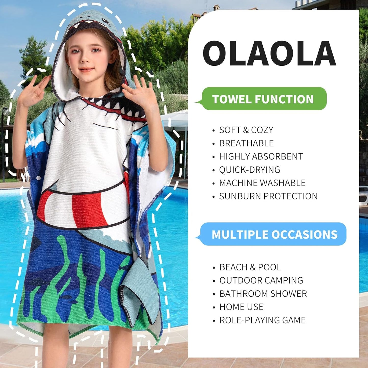 OLAOLA Kids Printed Shark Animal Beach Towels Blanket Plush Soft Absorbent Microfibre Outdoor Homewear