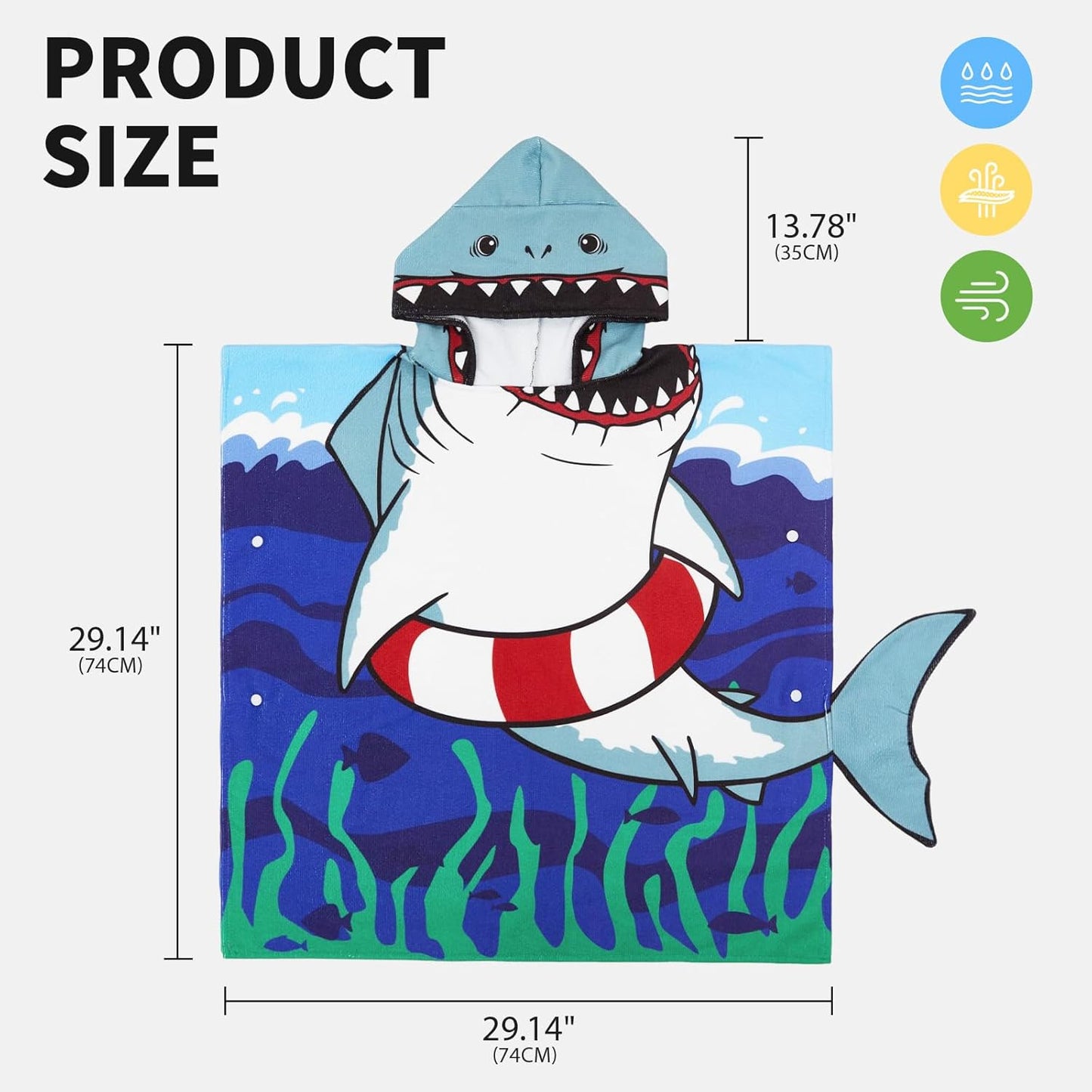OLAOLA Kids Printed Shark Animal Beach Towels Blanket Plush Soft Absorbent Microfibre Outdoor Homewear