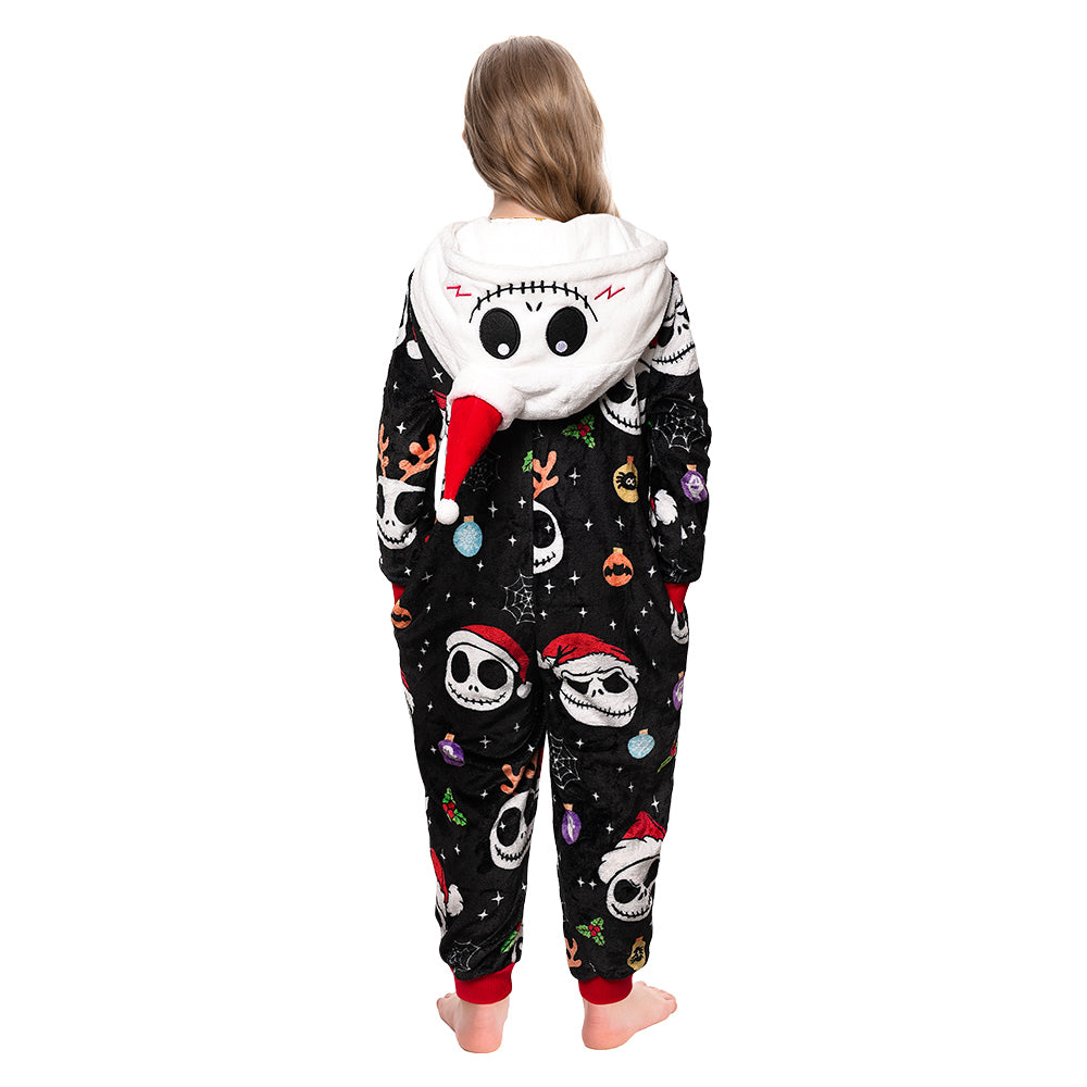 OLAOLA Kids Printed Skeleton Black Pajamas Plush Animals Onesie Sleepwear Halloween Party Suit