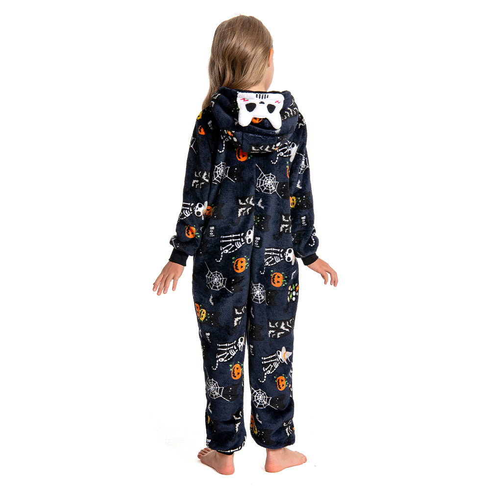 OLAOLA Kids Printed Skull Onesie Halloween Plush Soft Flannel Warm Home Pajamas One-Piece Sleepwear