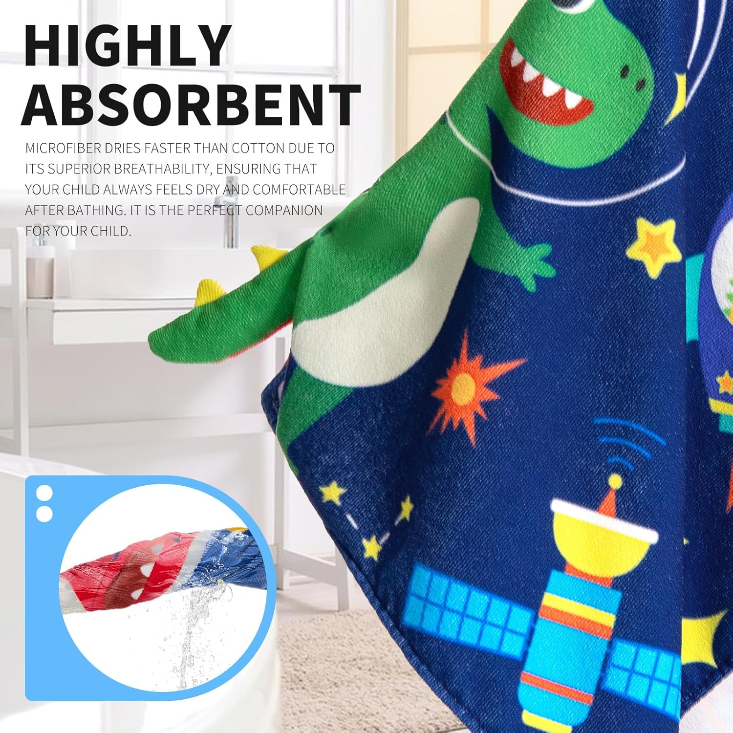 OLAOLA Kids Printed Space Dinosaur Animal Bathrobe Blanket Plush Soft Absorbent Microfibre Outdoor Homewear