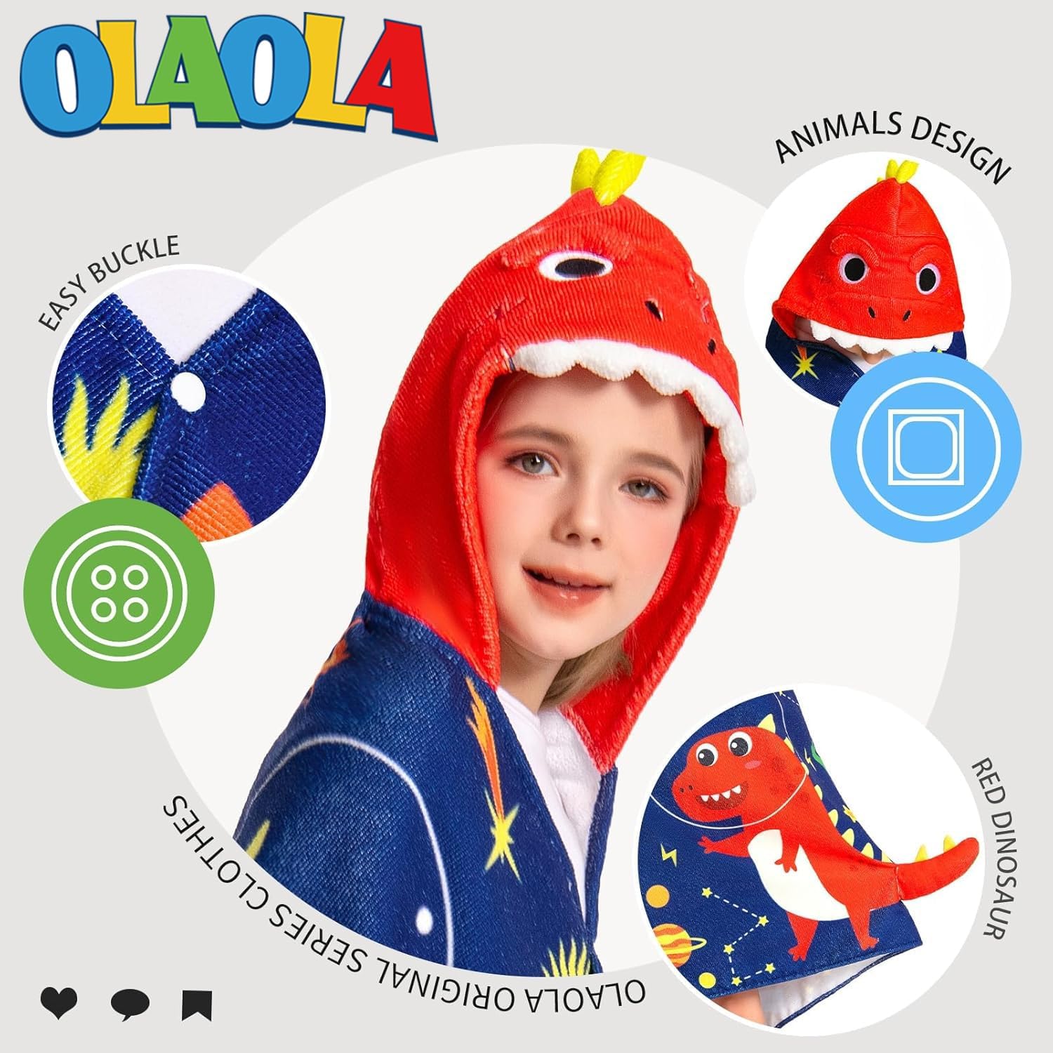 OLAOLA Kids Printed Space Dinosaur Animal Bathrobe Blanket Plush Soft Absorbent Microfibre Outdoor Homewear