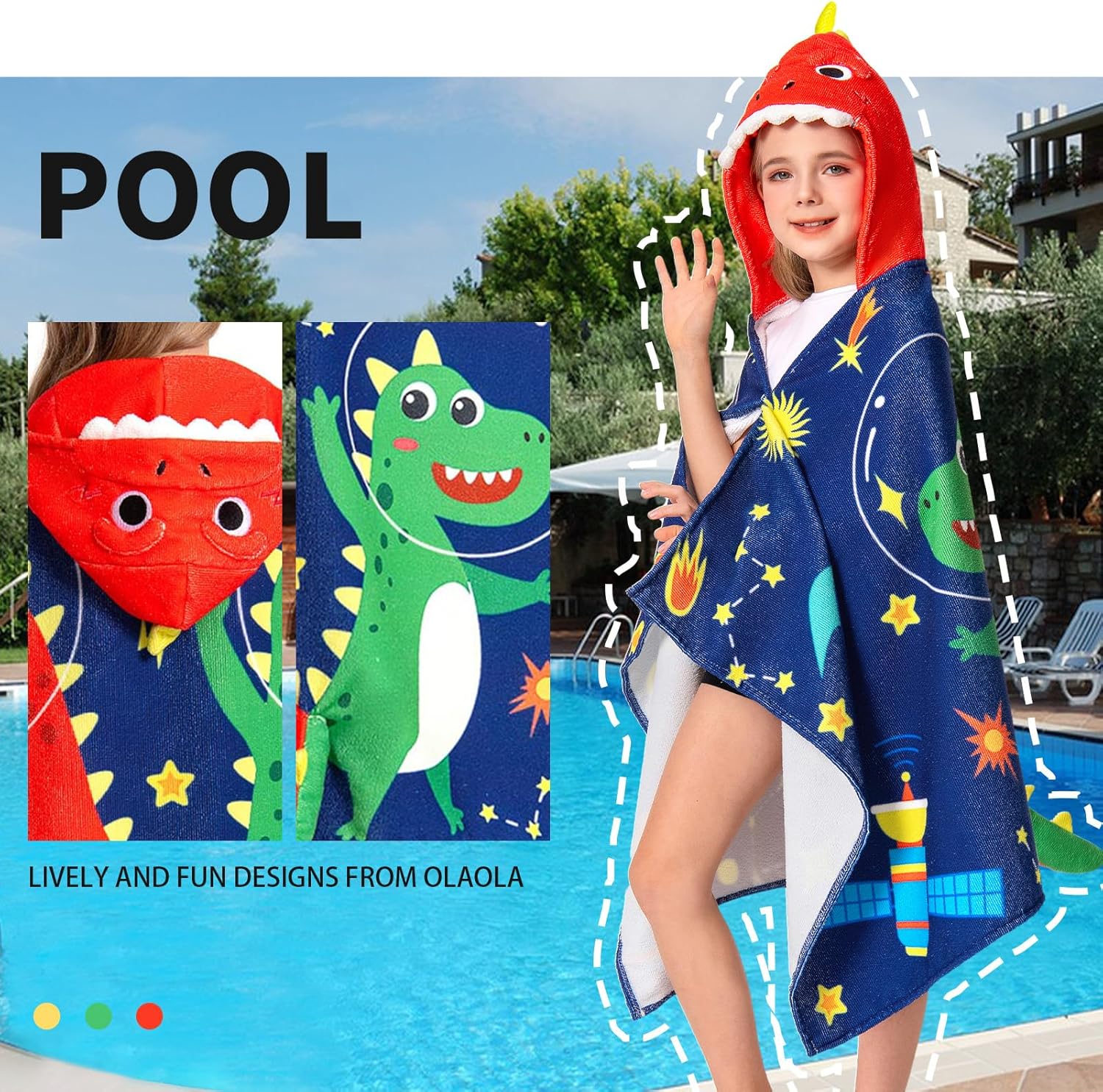 OLAOLA Kids Printed Space Dinosaur Animal Bathrobe Blanket Plush Soft Absorbent Microfibre Outdoor Homewear