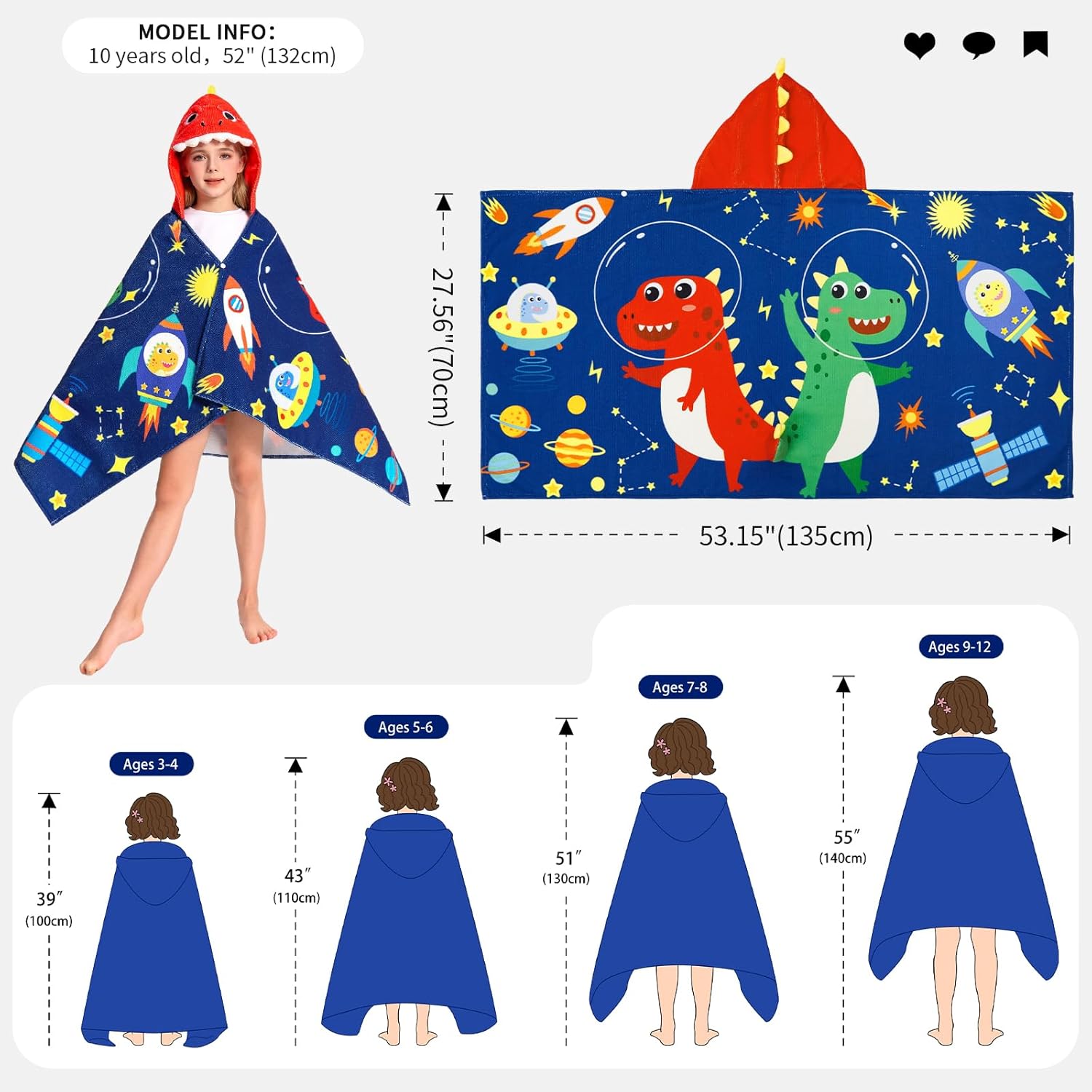 OLAOLA Kids Printed Space Dinosaur Animal Bathrobe Blanket Plush Soft Absorbent Microfibre Outdoor Homewear