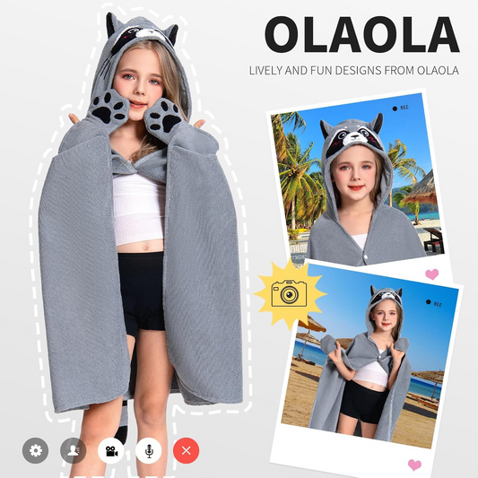OLAOLA Kids Raccoon Animal Beach Towels Blanket Plush Soft Absorbent Microfibre Outdoor Homewear Swim Robe