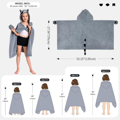 OLAOLA Kids Raccoon Animal Beach Towels Blanket Plush Soft Absorbent Microfibre Outdoor Homewear Swim Robe