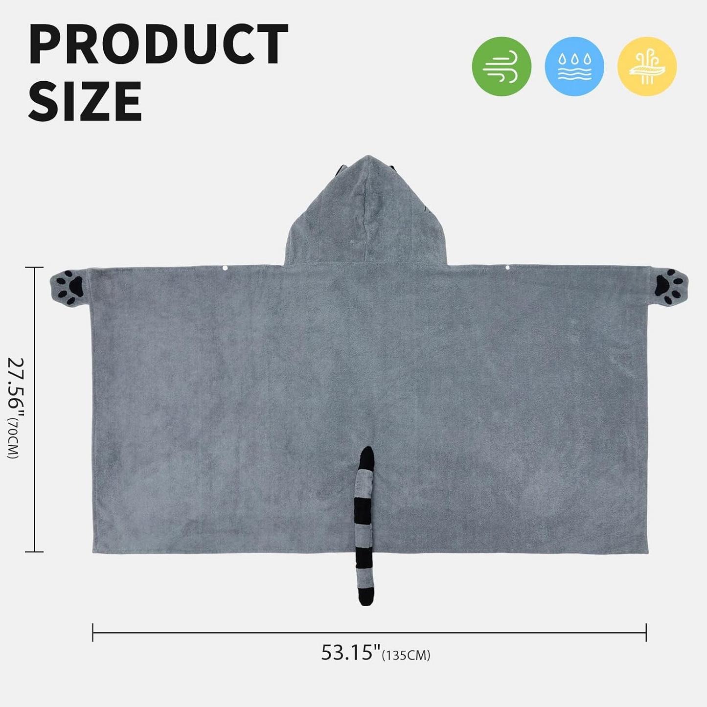 OLAOLA Kids Raccoon Animal Beach Towels Blanket Plush Soft Absorbent Microfibre Outdoor Homewear Swim Robe