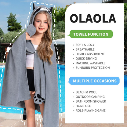 OLAOLA Kids Raccoon Animal Beach Towels Blanket Plush Soft Absorbent Microfibre Outdoor Homewear Swim Robe
