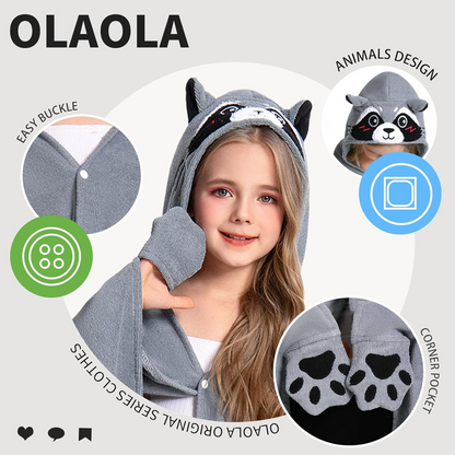 OLAOLA Kids Raccoon Animal Beach Towels Blanket Plush Soft Absorbent Microfibre Outdoor Homewear Swim Robe