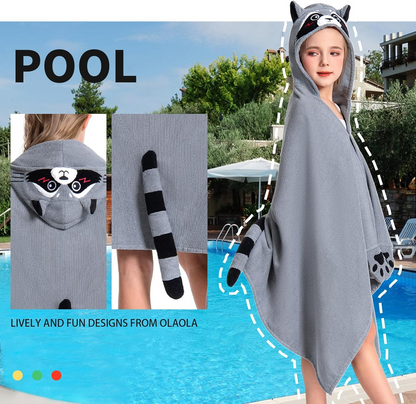 OLAOLA Kids Raccoon Animal Beach Towels Blanket Plush Soft Absorbent Microfibre Outdoor Homewear Swim Robe