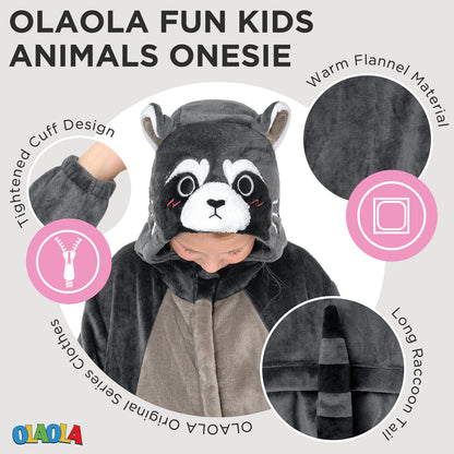 OLAOLA Kids Raccoon Animal Onesie Plush Soft Flannel Warm Home Pajamas One-Piece Sleepwear