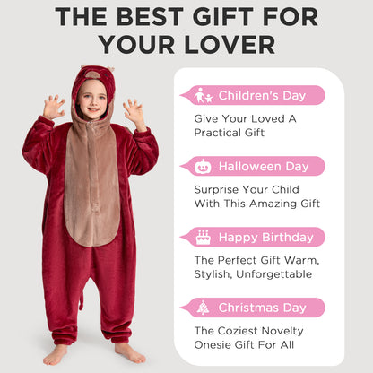 OLAOLA Kids Red Dragon Animal Onesie Plush Soft Flannel Warm Home Pajamas One-Piece Sleepwear