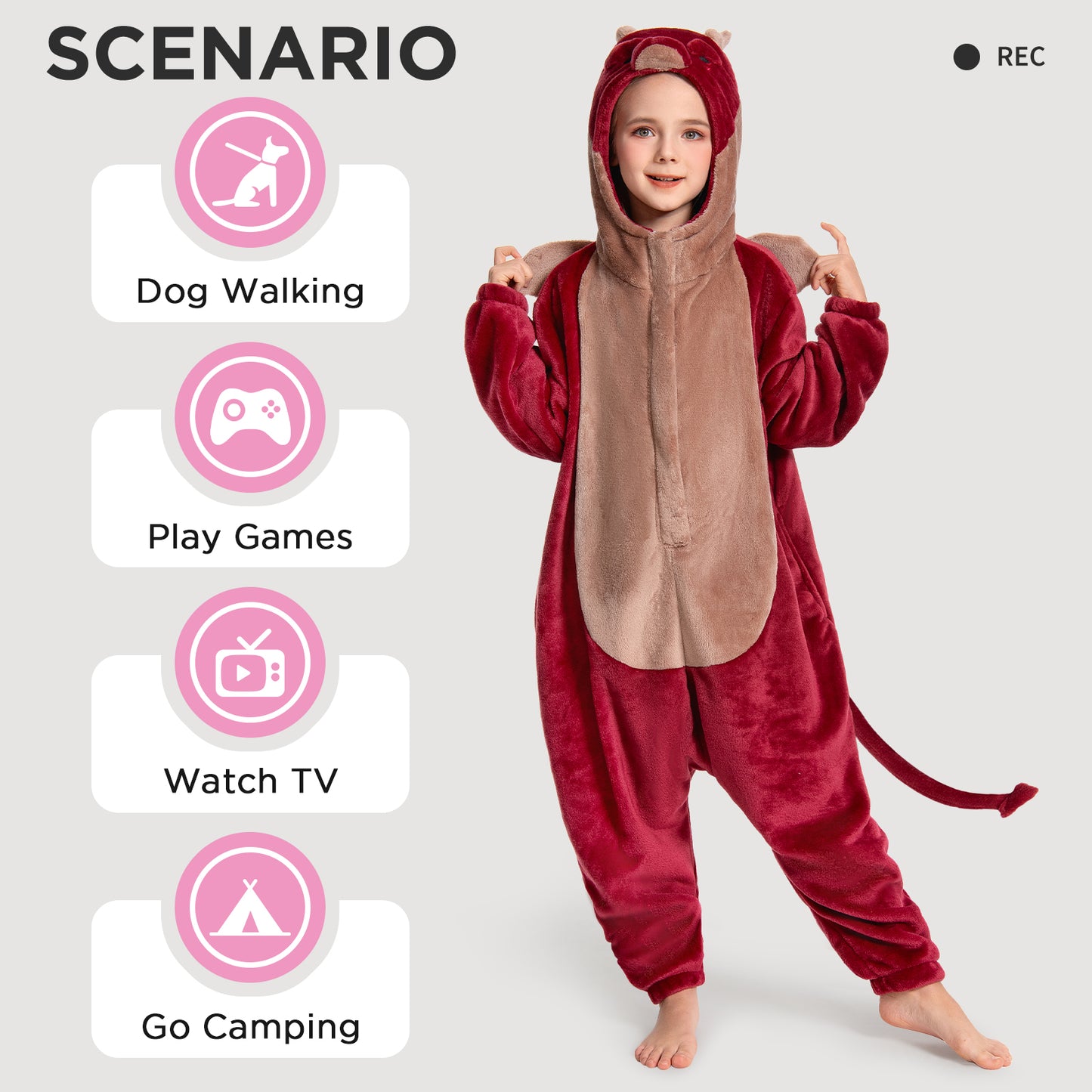 OLAOLA Kids Red Dragon Animal Onesie Plush Soft Flannel Warm Home Pajamas One-Piece Sleepwear