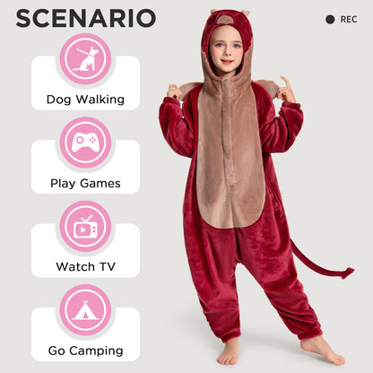 OLAOLA Kids Red Dragon Animal Onesie Plush Soft Flannel Warm Home Pajamas One-Piece Sleepwear