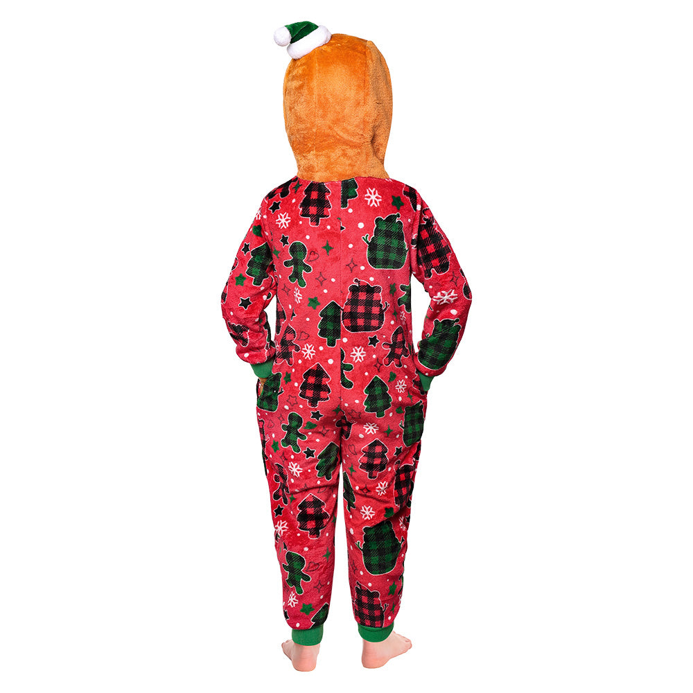 OLAOLA Kids Red Gingerbread Man Printed Pajamas Plush Animals Onesie Sleepwear Christmas Party Suit