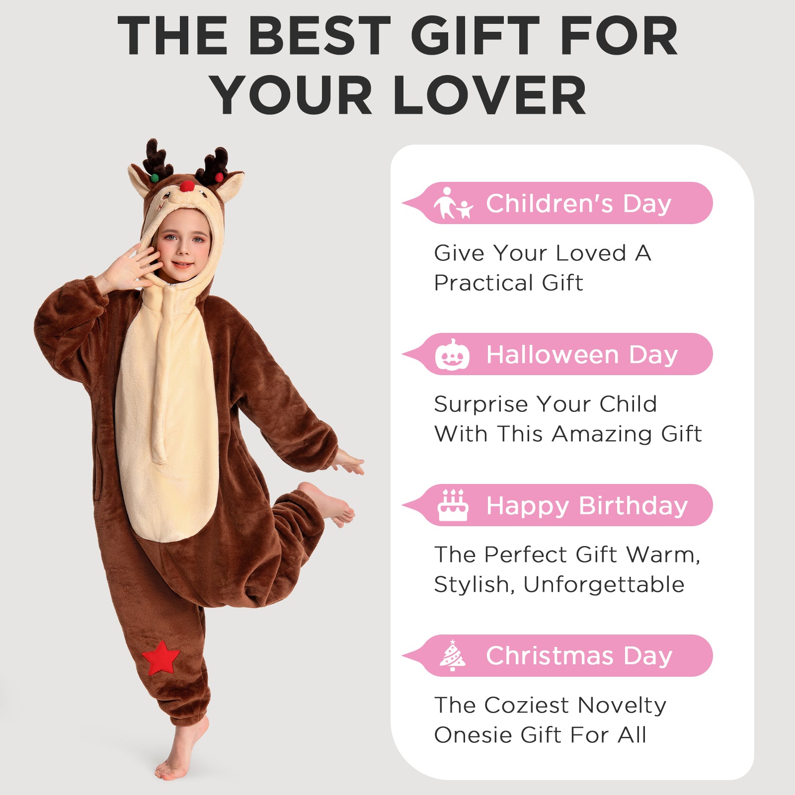 OLAOLA Kids Reindeer Animal Onesie Christmas Plush Soft Flannel Warm Home Pajamas One-Piece Sleepwear