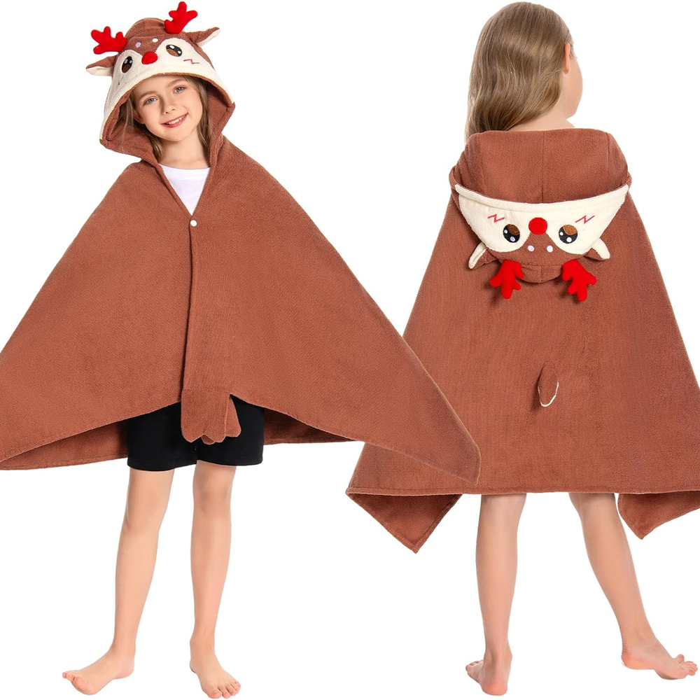 OLAOLA Kids Reindeer Hooded Beach Towels Soft Absorbent Swim Pool Towels Poncho Christmas Deer Animal Onesie