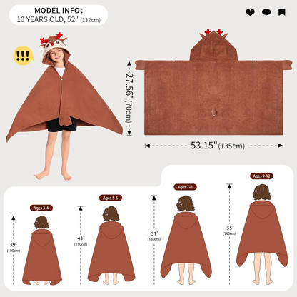 OLAOLA Kids Reindeer Hooded Beach Towels Soft Absorbent Swim Pool Towels Poncho Christmas Deer Animal Onesie