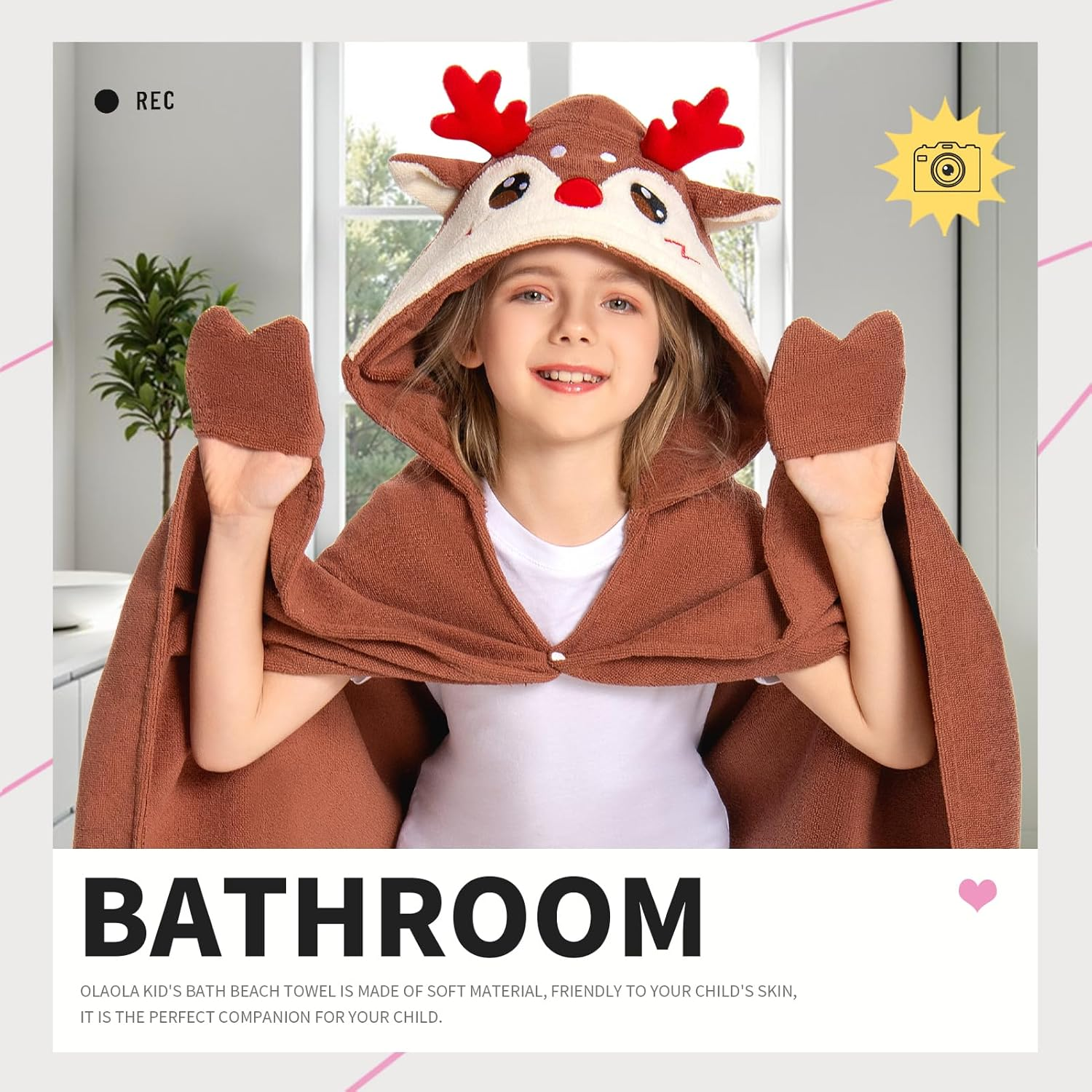 OLAOLA Kids Reindeer Hooded Beach Towels Soft Absorbent Swim Pool Towels Poncho Christmas Deer Animal Onesie