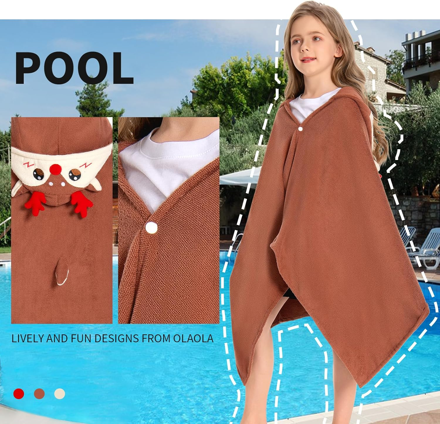 OLAOLA Kids Reindeer Hooded Beach Towels Soft Absorbent Swim Pool Towels Poncho Christmas Deer Animal Onesie