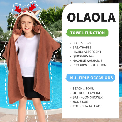 OLAOLA Kids Reindeer Hooded Beach Towels Soft Absorbent Swim Pool Towels Poncho Christmas Deer Animal Onesie
