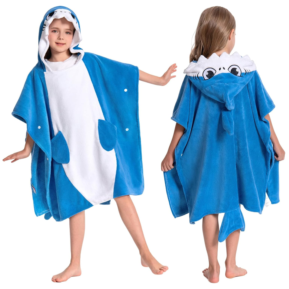 OLAOLA Kids Shark Animal Beach Bath Towels Blanket Plush Soft Coral Fleece Homewear Bath Hooded