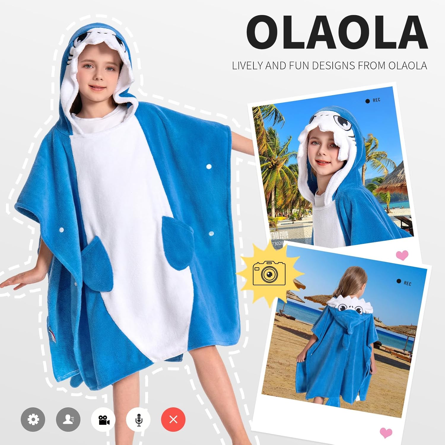 OLAOLA Kids Shark Animal Beach Bath Towels Blanket Plush Soft Coral Fleece Homewear Bath Hooded