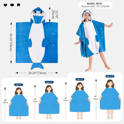 OLAOLA Kids Shark Animal Beach Bath Towels Blanket Plush Soft Coral Fleece Homewear Bath Hooded