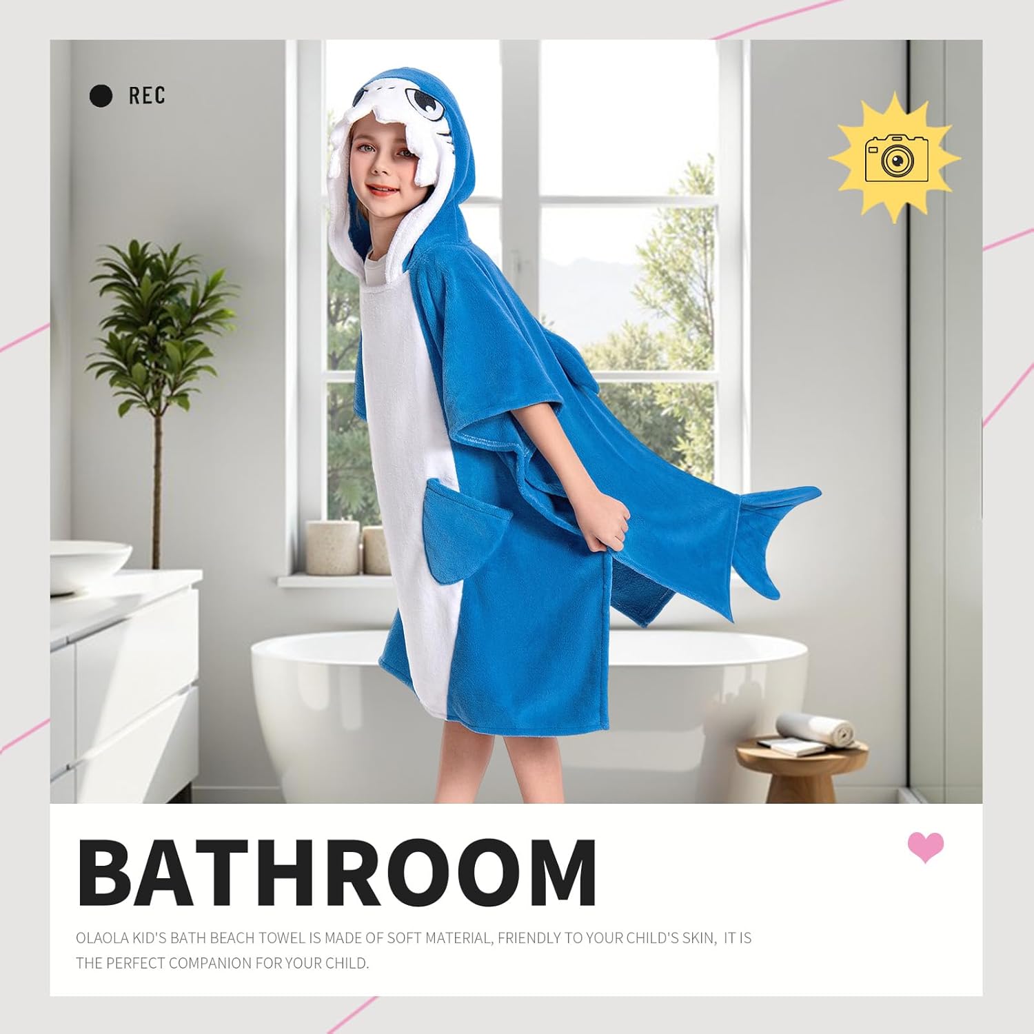 OLAOLA Kids Shark Animal Beach Bath Towels Blanket Plush Soft Coral Fleece Homewear Bath Hooded