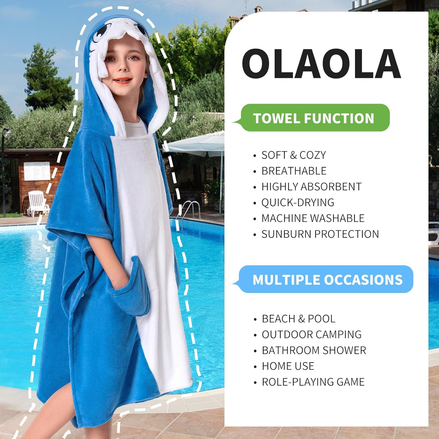 OLAOLA Kids Shark Animal Beach Bath Towels Blanket Plush Soft Coral Fleece Homewear Bath Hooded