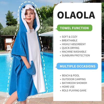 OLAOLA Kids Shark Animal Beach Bath Towels Blanket Plush Soft Coral Fleece Homewear Bath Hooded