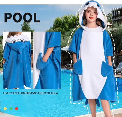 OLAOLA Kids Shark Animal Beach Bath Towels Blanket Plush Soft Coral Fleece Homewear Bath Hooded