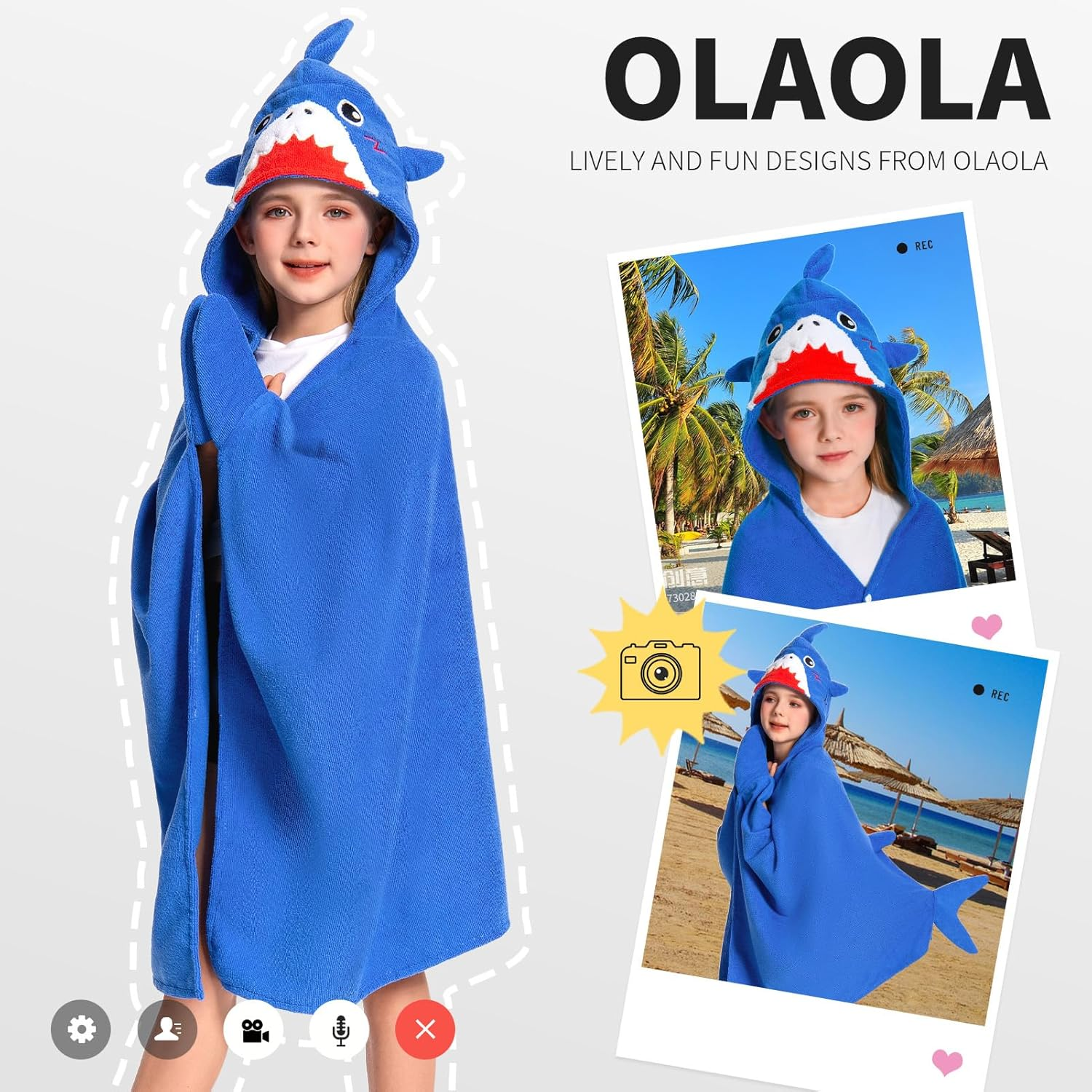 OLAOLA Kids Shark Animal Beach Towels Blanket Plush Soft Absorbent Microfibre Outdoor Homewear