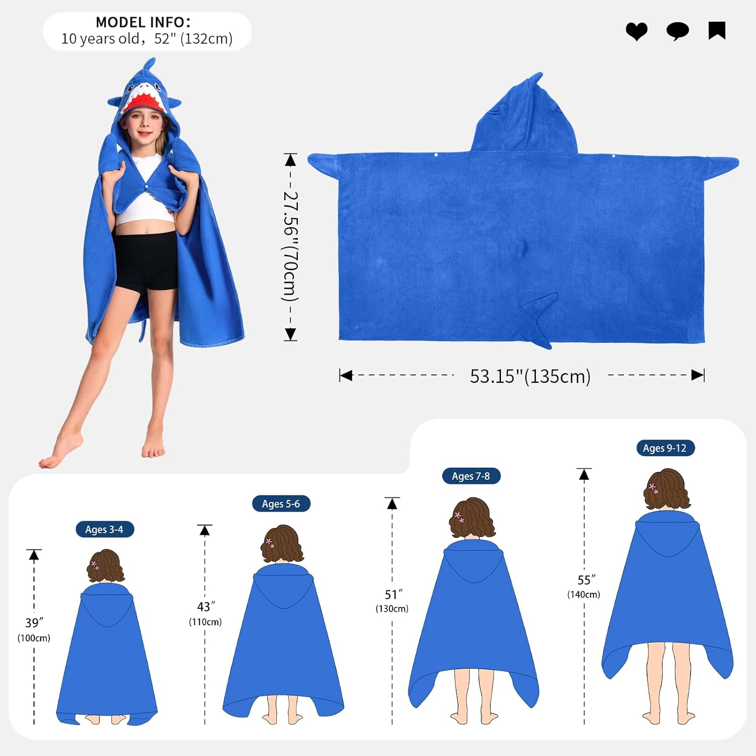 OLAOLA Kids Shark Animal Beach Towels Blanket Plush Soft Absorbent Microfibre Outdoor Homewear