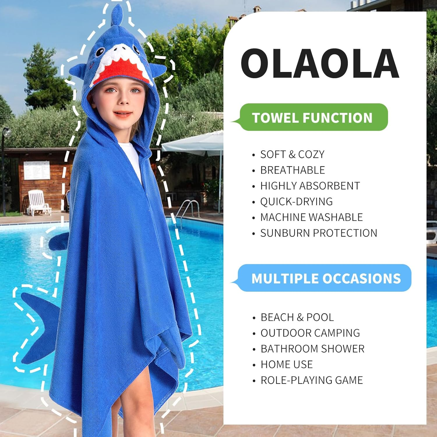OLAOLA Kids Shark Animal Beach Towels Blanket Plush Soft Absorbent Microfibre Outdoor Homewear