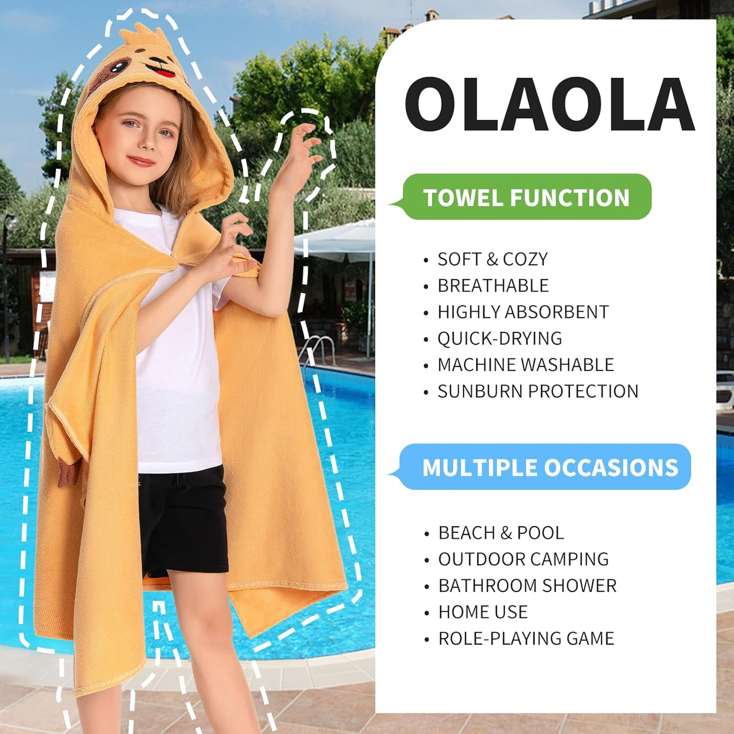 OLAOLA Kids Sloth Hooded Beach Towels Soft Absorbent Swim Pool Towels Poncho Animal Onesie