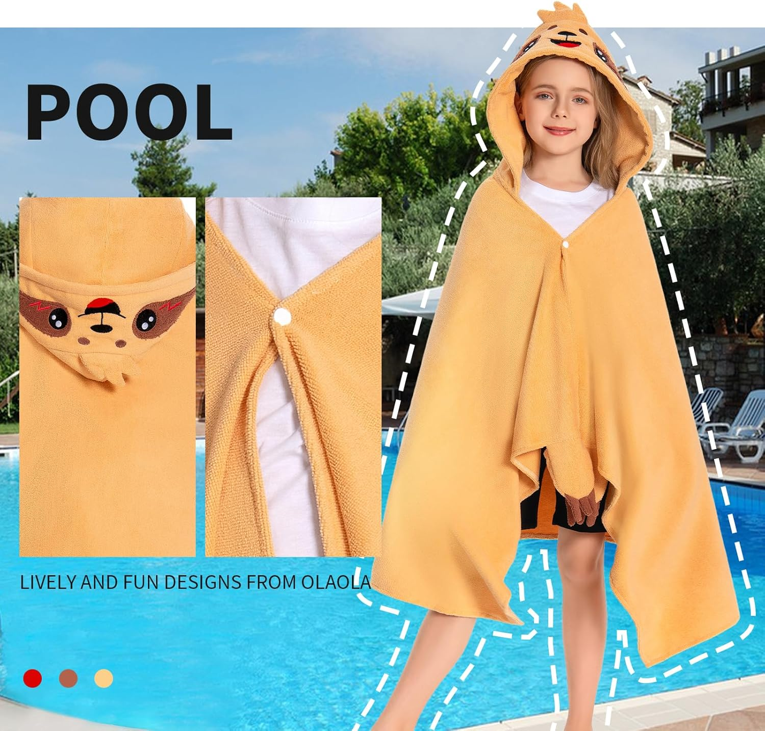 OLAOLA Kids Sloth Hooded Beach Towels Soft Absorbent Swim Pool Towels Poncho Animal Onesie