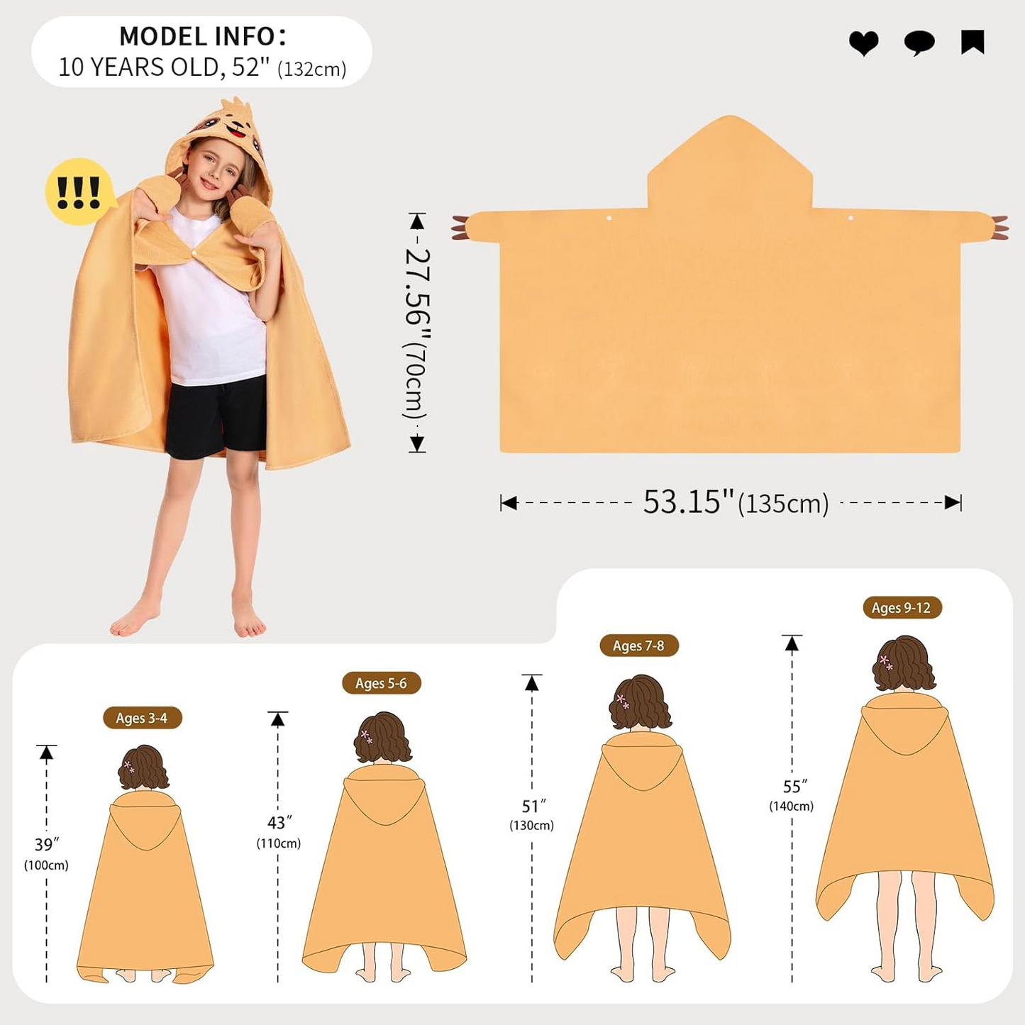 OLAOLA Kids Sloth Hooded Beach Towels Soft Absorbent Swim Pool Towels Poncho Animal Onesie