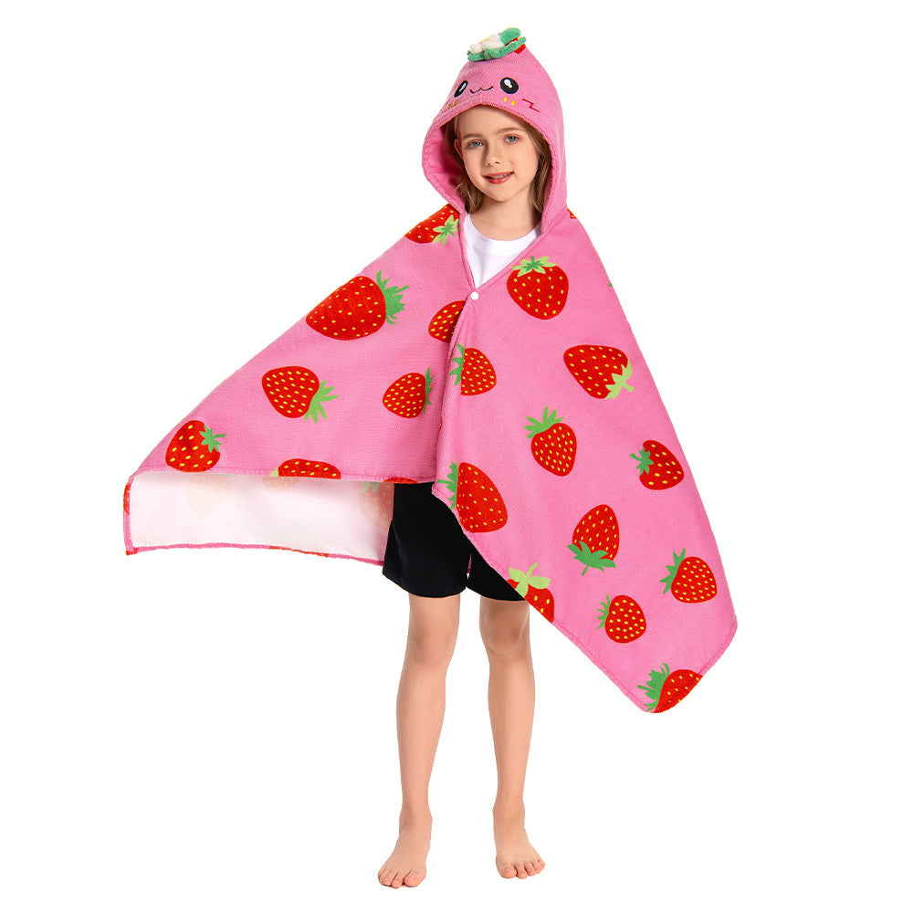 OLAOLA Kids Strawberry Printed Hooded Beach Towels Soft Absorbent Swim Pool Towels Poncho Food Onesie