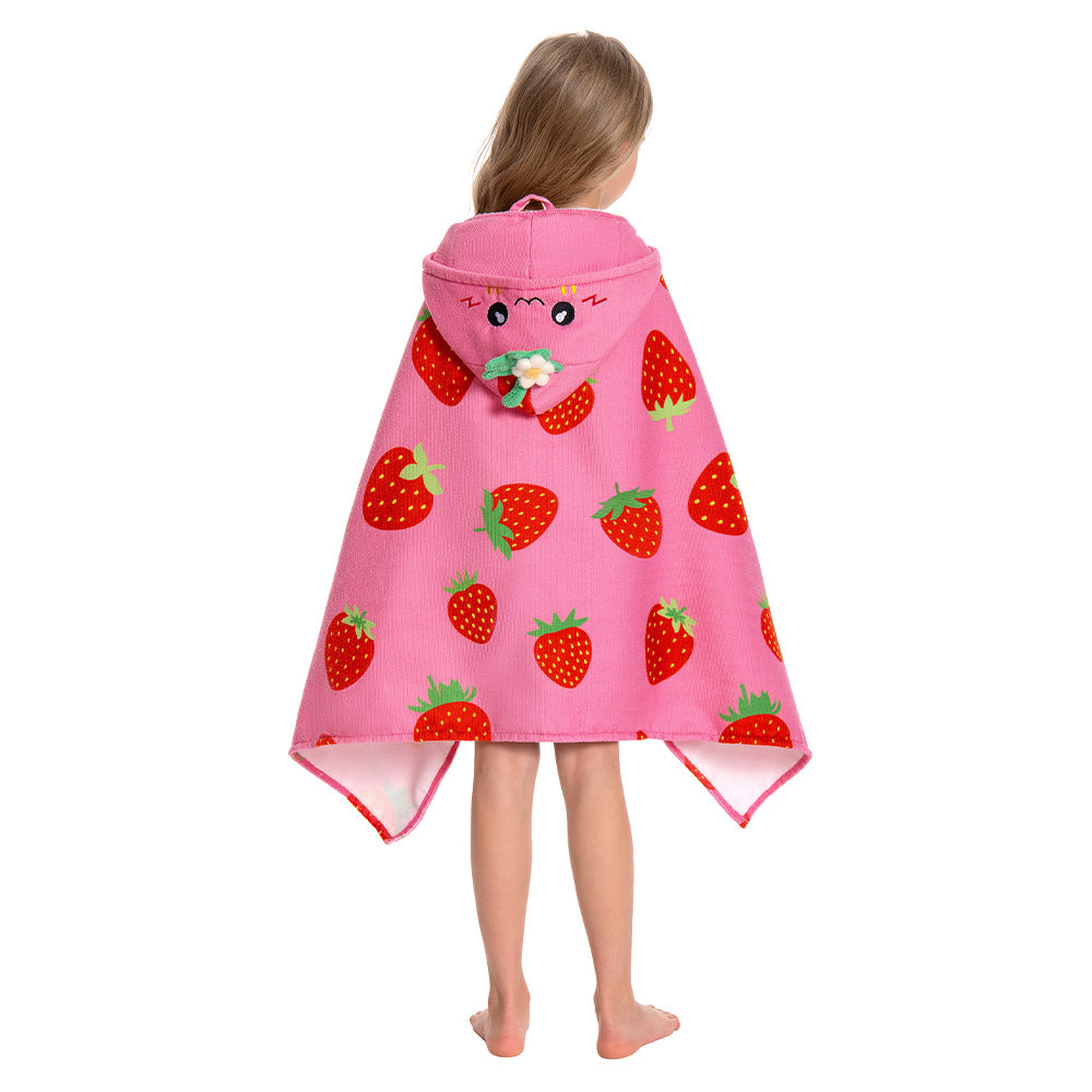 OLAOLA Kids Strawberry Printed Hooded Beach Towels Soft Absorbent Swim Pool Towels Poncho Food Onesie