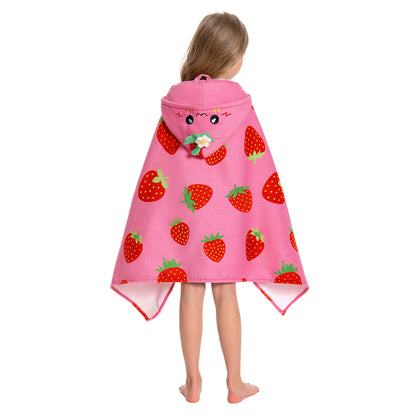 OLAOLA Kids Strawberry Printed Hooded Beach Towels Soft Absorbent Swim Pool Towels Poncho Food Onesie