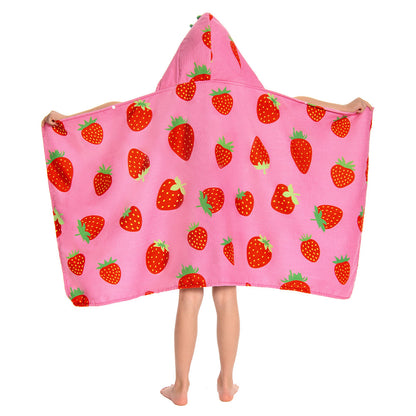 OLAOLA Kids Strawberry Printed Hooded Beach Towels Soft Absorbent Swim Pool Towels Poncho Food Onesie