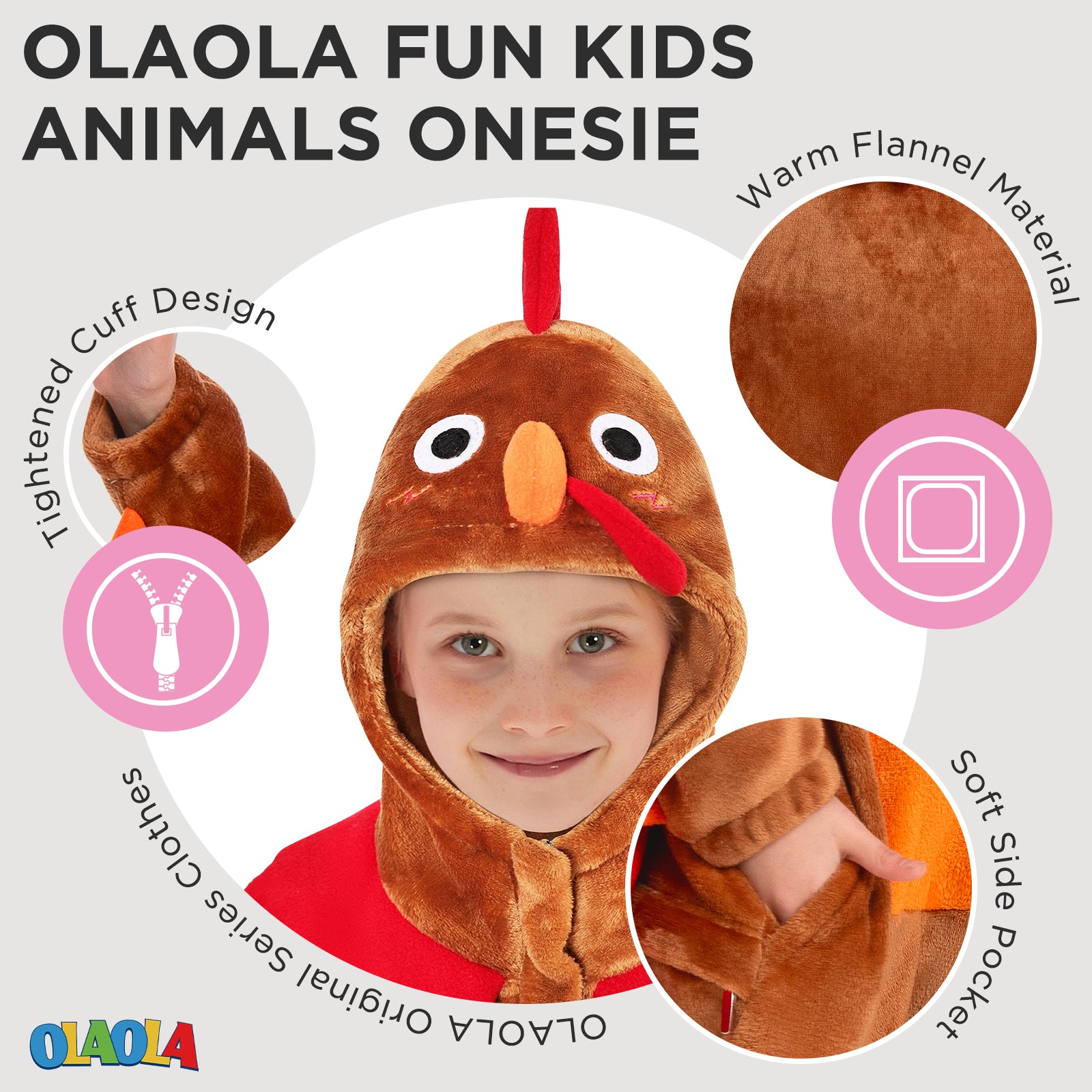 OLAOLA Kids Turkey Animal Onesie Plush Soft Flannel Warm Home Pajamas One-Piece Sleepwear