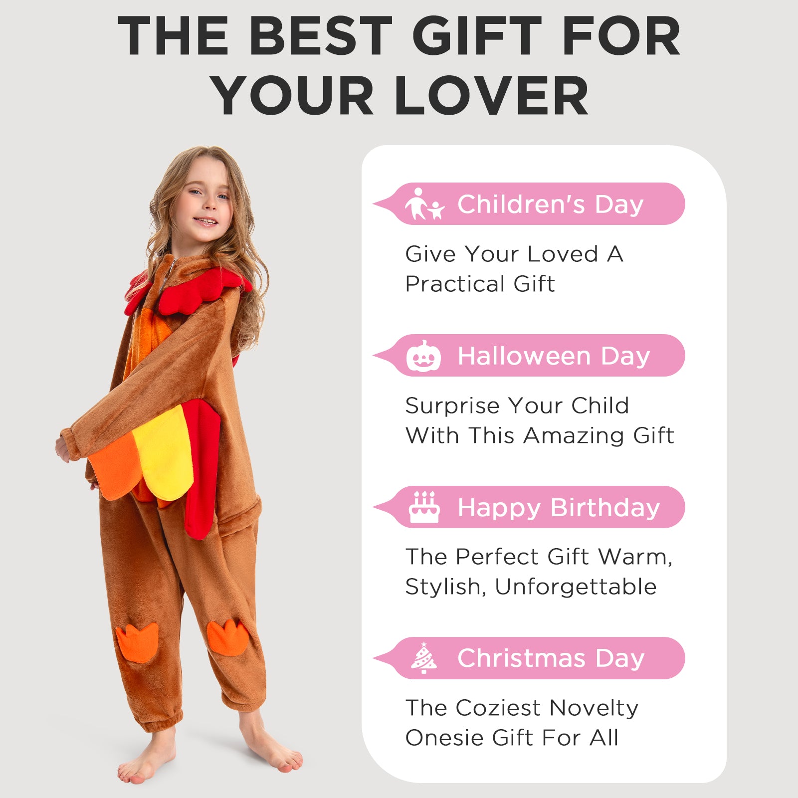 OLAOLA Kids Turkey Animal Onesie Plush Soft Flannel Warm Home Pajamas One-Piece Sleepwear