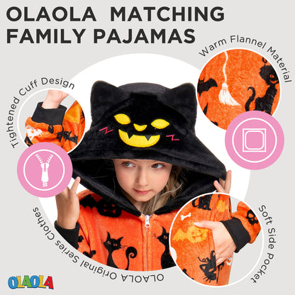OLAOLA Kids Yellow Printed Cat Pajamas Plush Animals Onesie Soft Sleepwear Halloween Carnival Suit