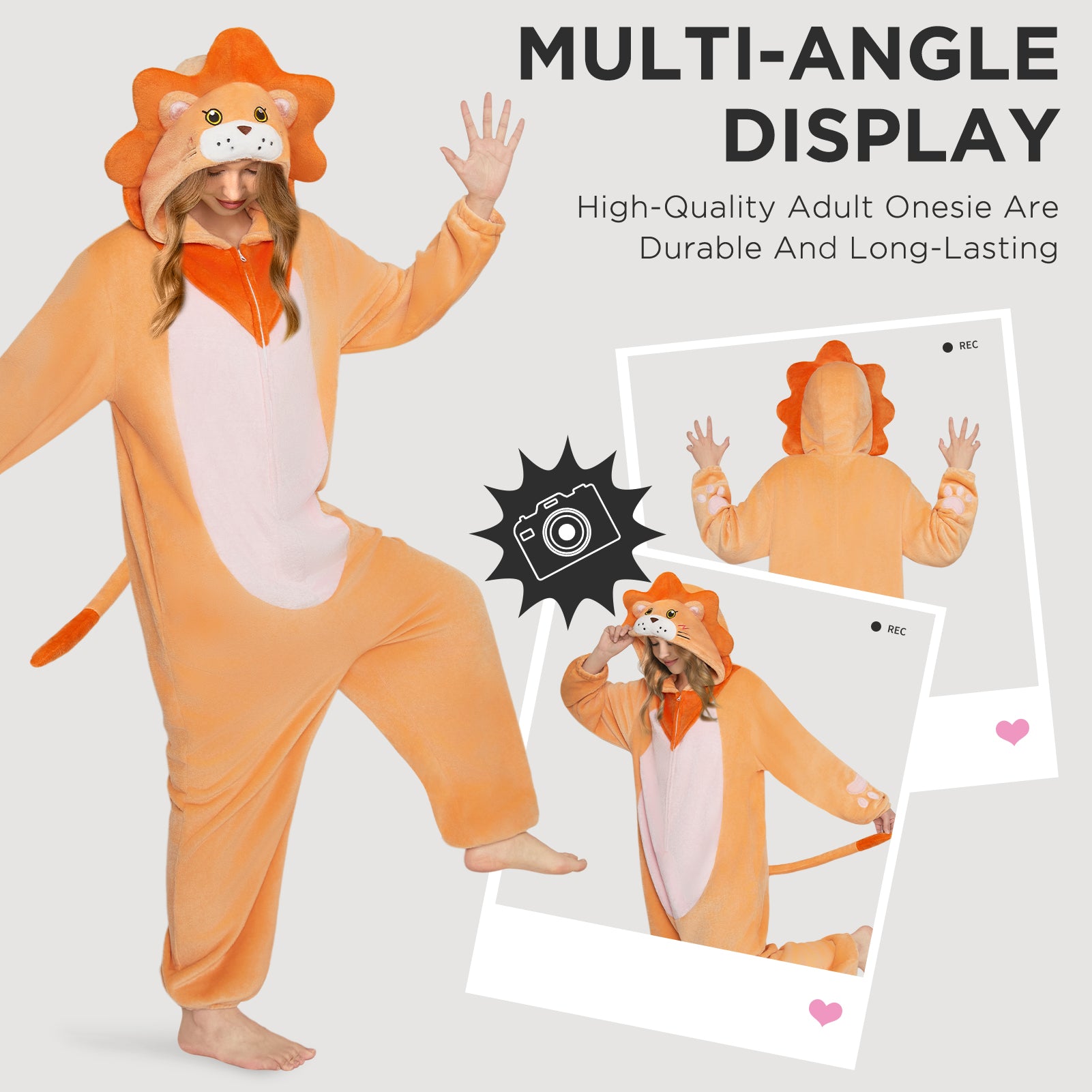 OLAOLA Lion Animals Onesie Soft Flannel Pajamas Warm Cozy One Piece Adult Cosplay Sleepwear Halloween Carnival Costume