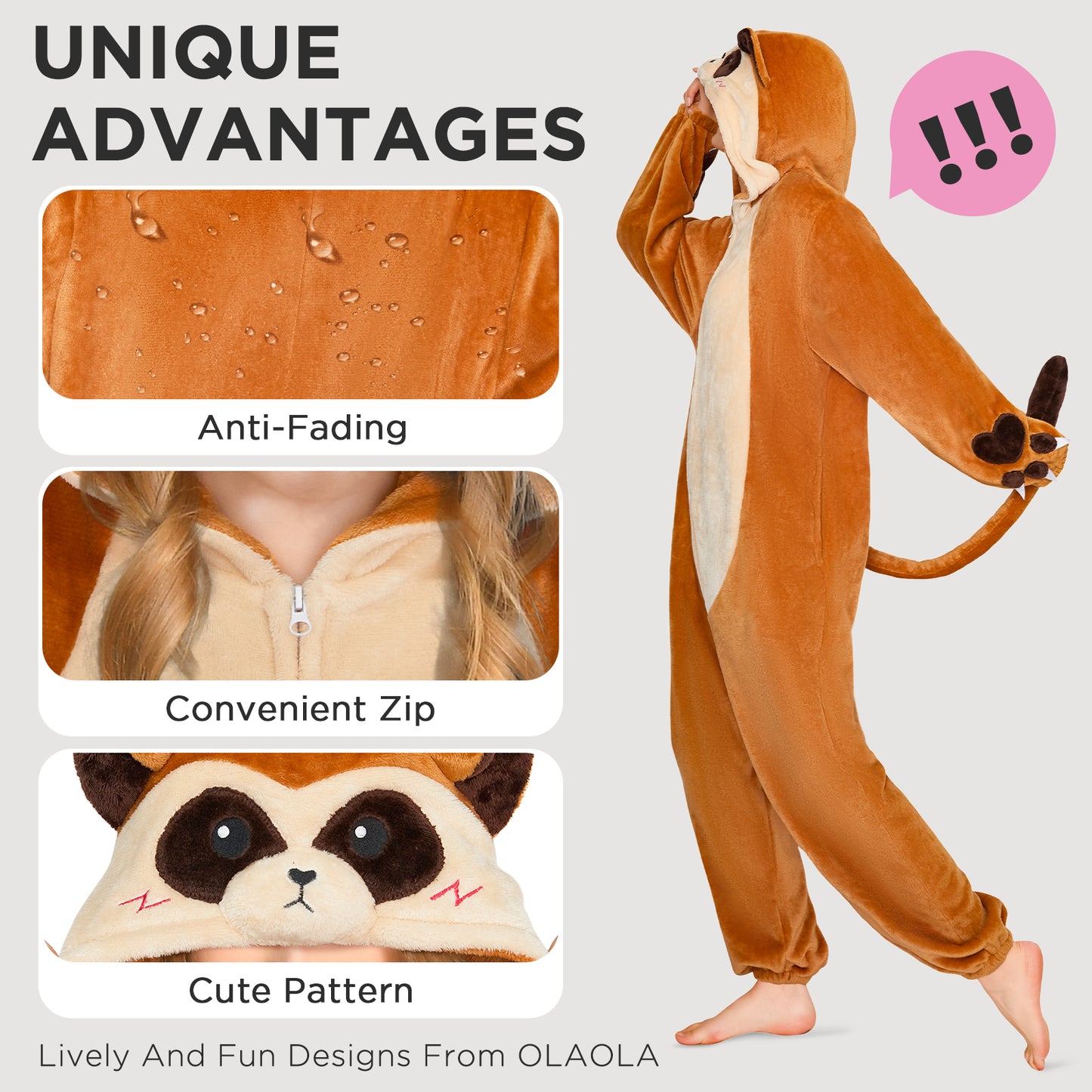 OLAOLA Meerkat Pajamas Animals Onesie Plush Warm Home One Piece For Adult Unisex Halloween Costume