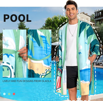 OLAOLA Men Dinosaur Robe Beach Jacket Adult Smock Printed Pattern Animal Onesie Bathrobe Soft Casual Outwear