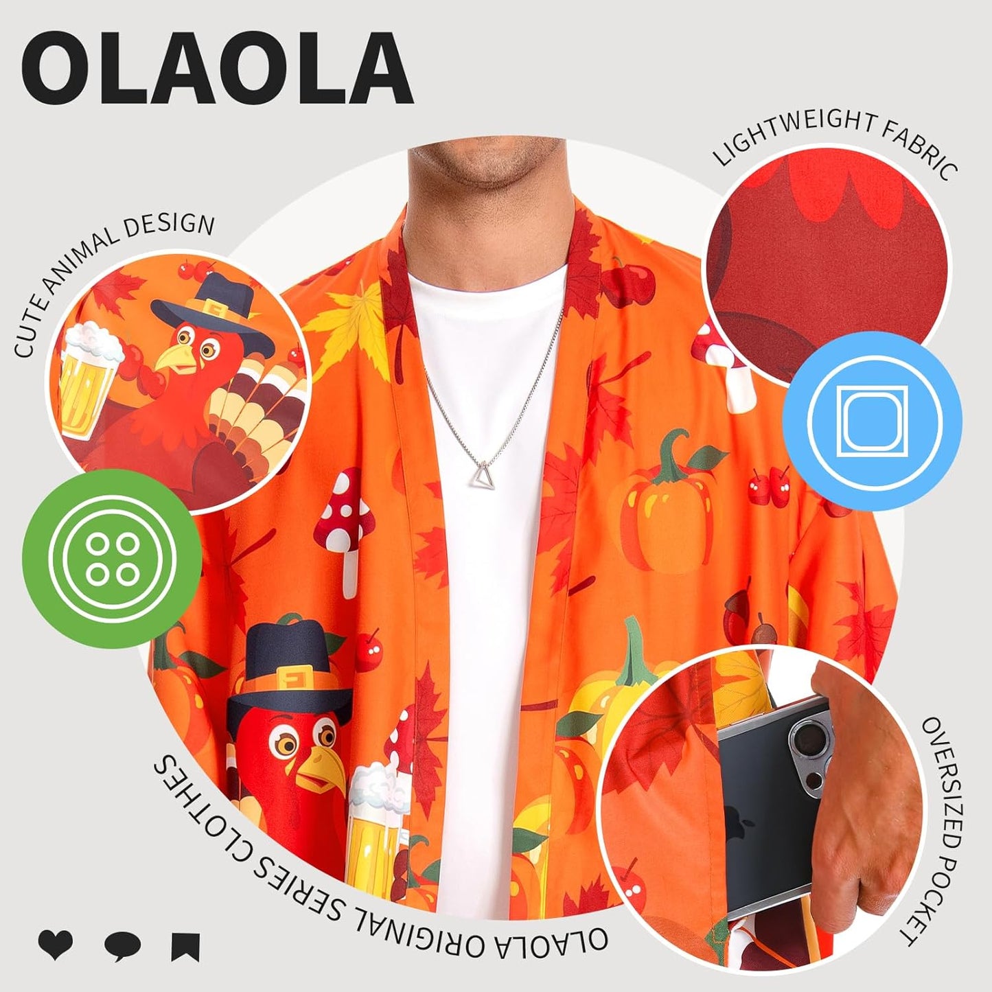 OLAOLA Men Turkey Kimono Robe Bathrobe Summer Printed Beach Smock Lightweight Outwear Open Front Long Cardigan Cloak